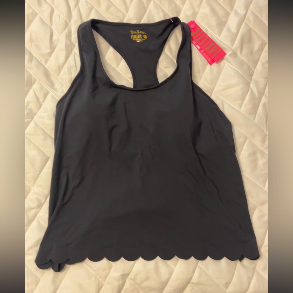 NWT Lilly Pulitzer X-LARGE UPF50+ Claralee Scallop Bra Tank Top Black